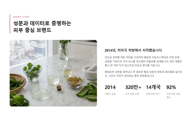 원페이지 두 번째 칸(브랜드 소개 섹션) 실제 예시