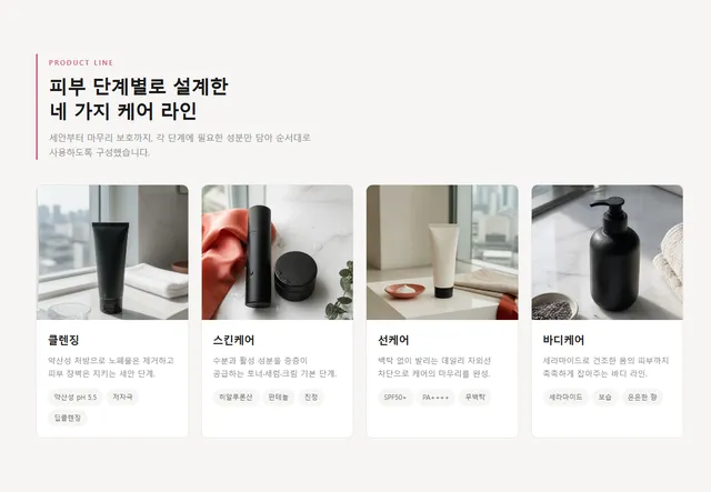 원페이지 세 번째 칸(제품 소개 섹션) 실제 예시